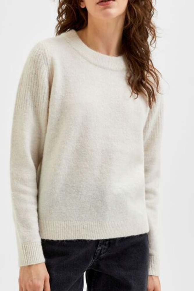 Selected Femme Slfsia Ls Knit O-neck Snow White  